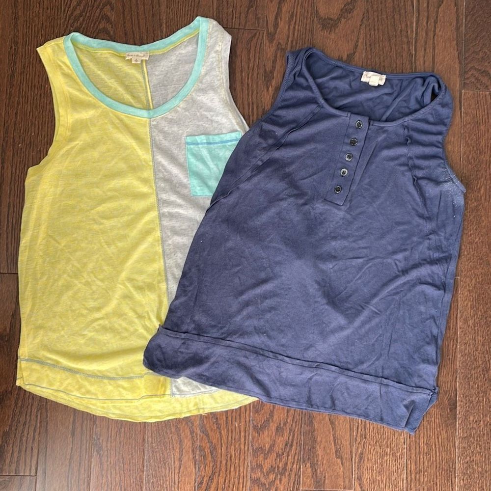 Hem & Thread Womens Tank Top Casual Sleeveless 2‎ Pc Set Bundle Yellow Blue Size